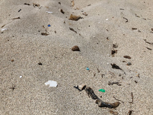 Mikroplastik am Sandstrand.